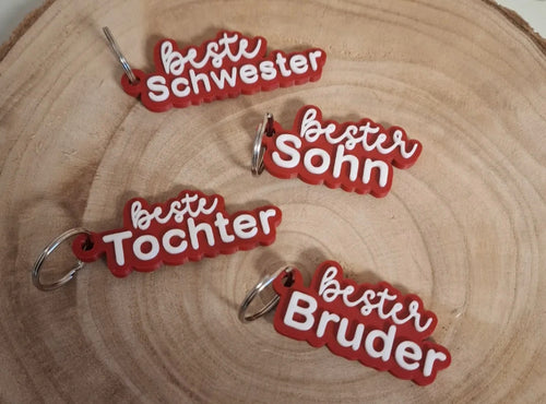 "Familien Schlüsselanhänger 3D-Druck in verschiedenen Farben und Varianten"